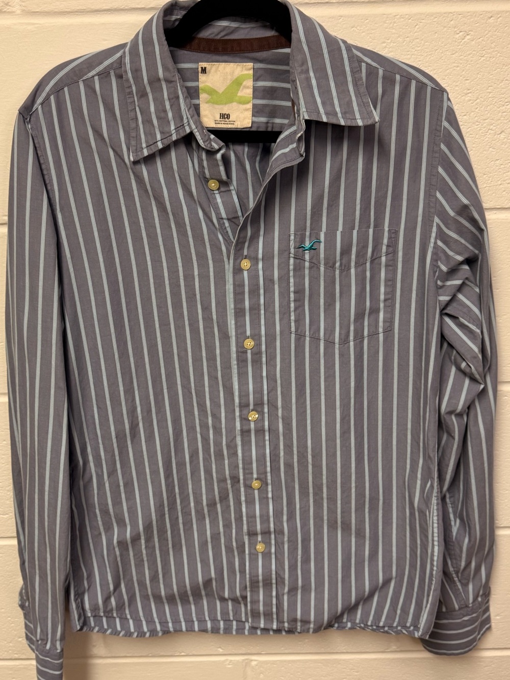 Y2K Hollister Two Toned Blue Vertical Stripe Button-Down Shirt